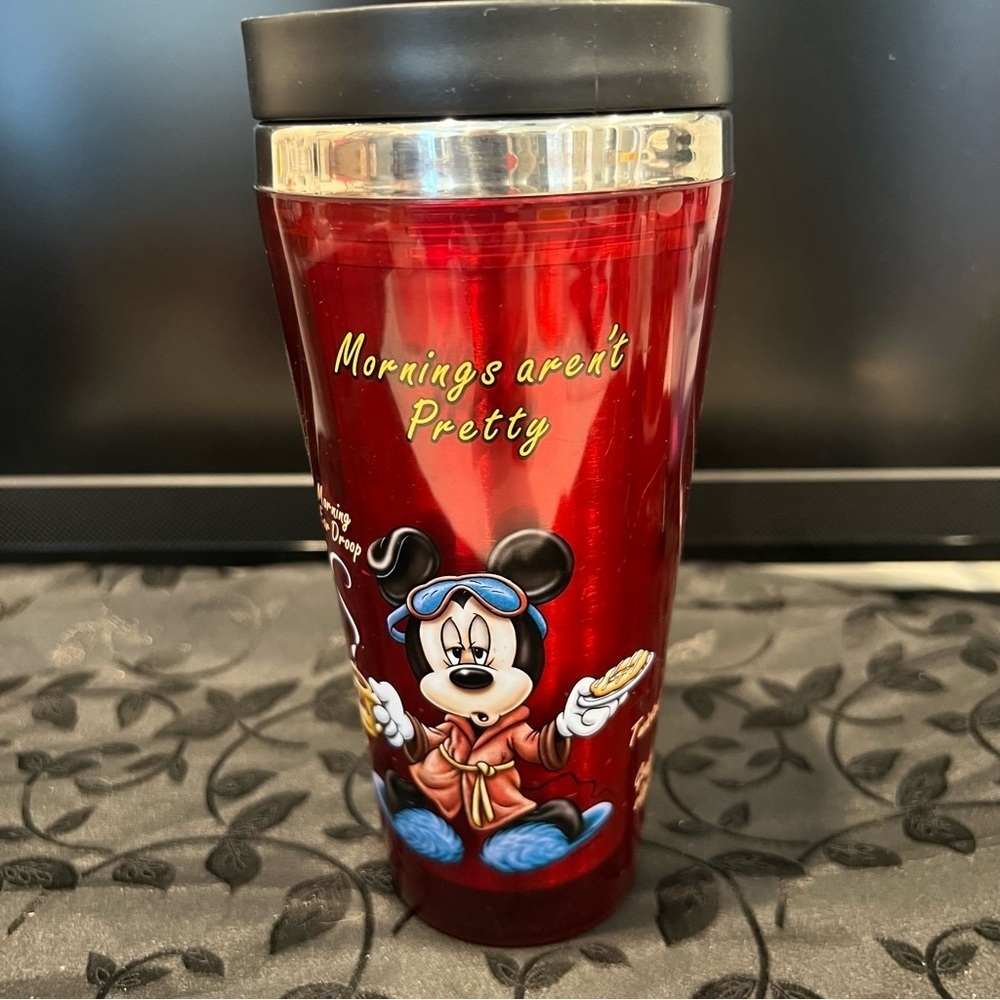 Disney Mickey Thermos Coffee Tumbler “Mornings Aren’t Pretty”.